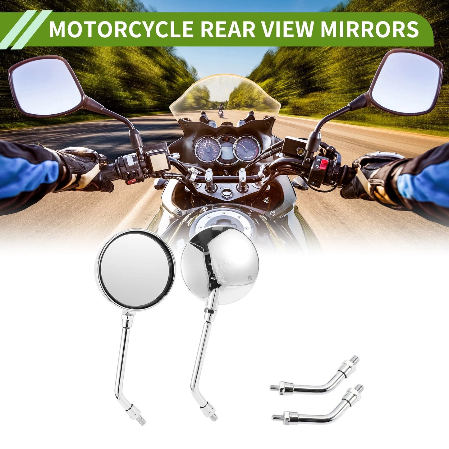 Rear View Mirrors Round Chrome Silver Tone ABS Metal 1set for Motorcycle