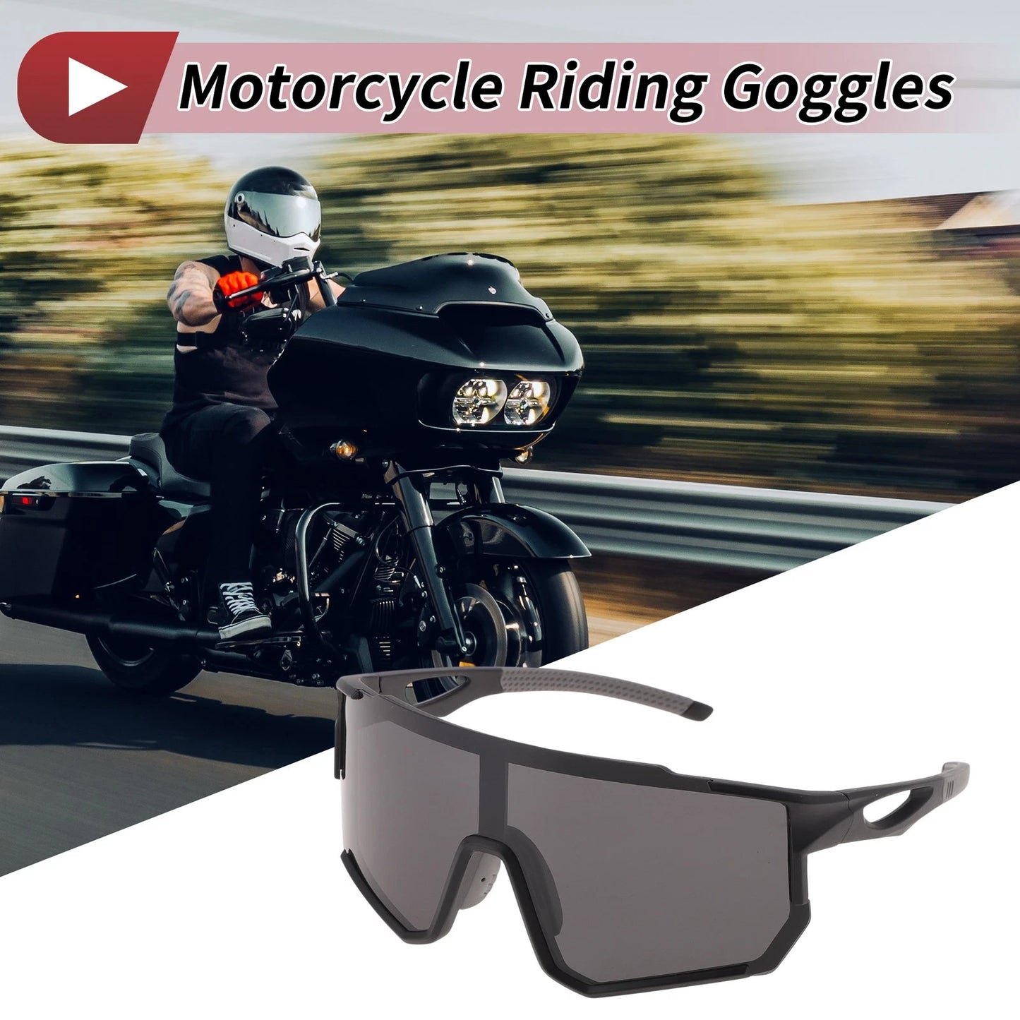 Motorcycle Riding Goggles Black Lens Black Frame PC UV400