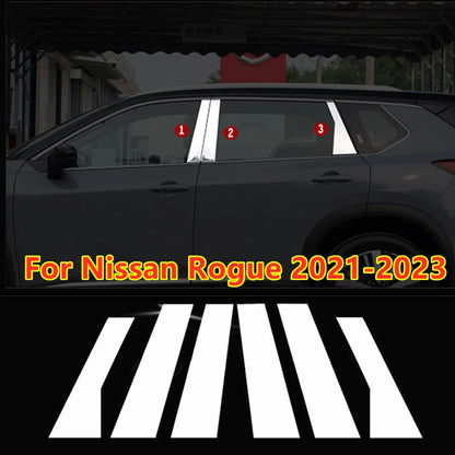 Chrome Steel Pillar Posts Door Trim Covers 6Pcs for Nissan Rogue (2021–2025)