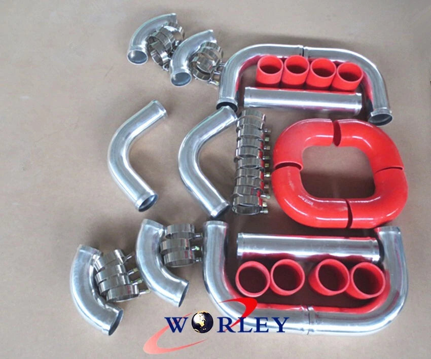 12PCS 2.5" Universal Intercooler Turbo Piping Red Hose T-Clamp Kits