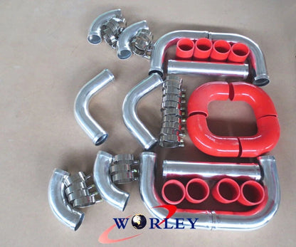 12PCS 2.5" Universal Intercooler Turbo Piping Red Hose T-Clamp Kits