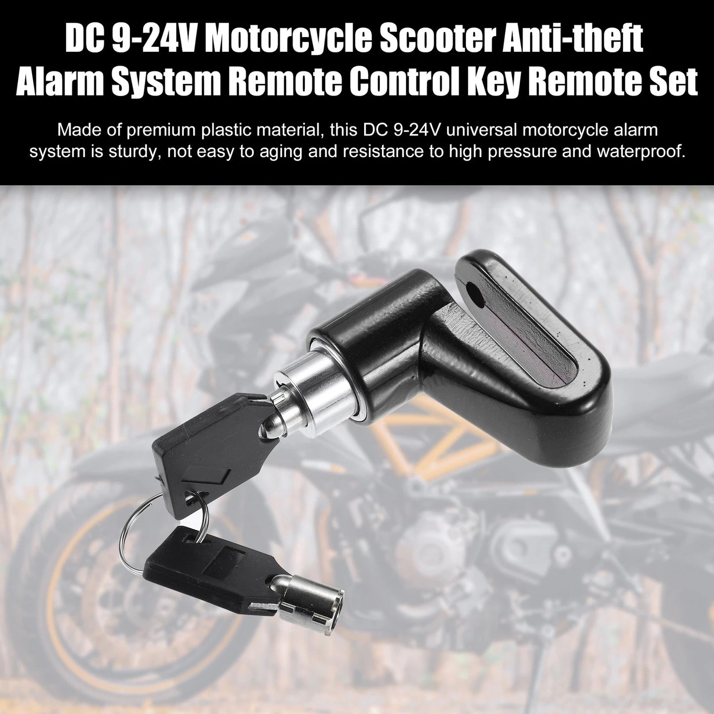 Set Motorcycle Anti-Theft Disc Brake Wheel Lock with Reminder Rope Black