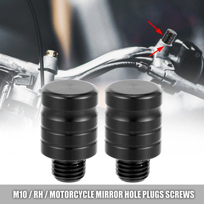 2 x M10x1.25 Motorcycle Right Mirror Hole Plugs Screws Aluminum Alloy Black for Motorcycle