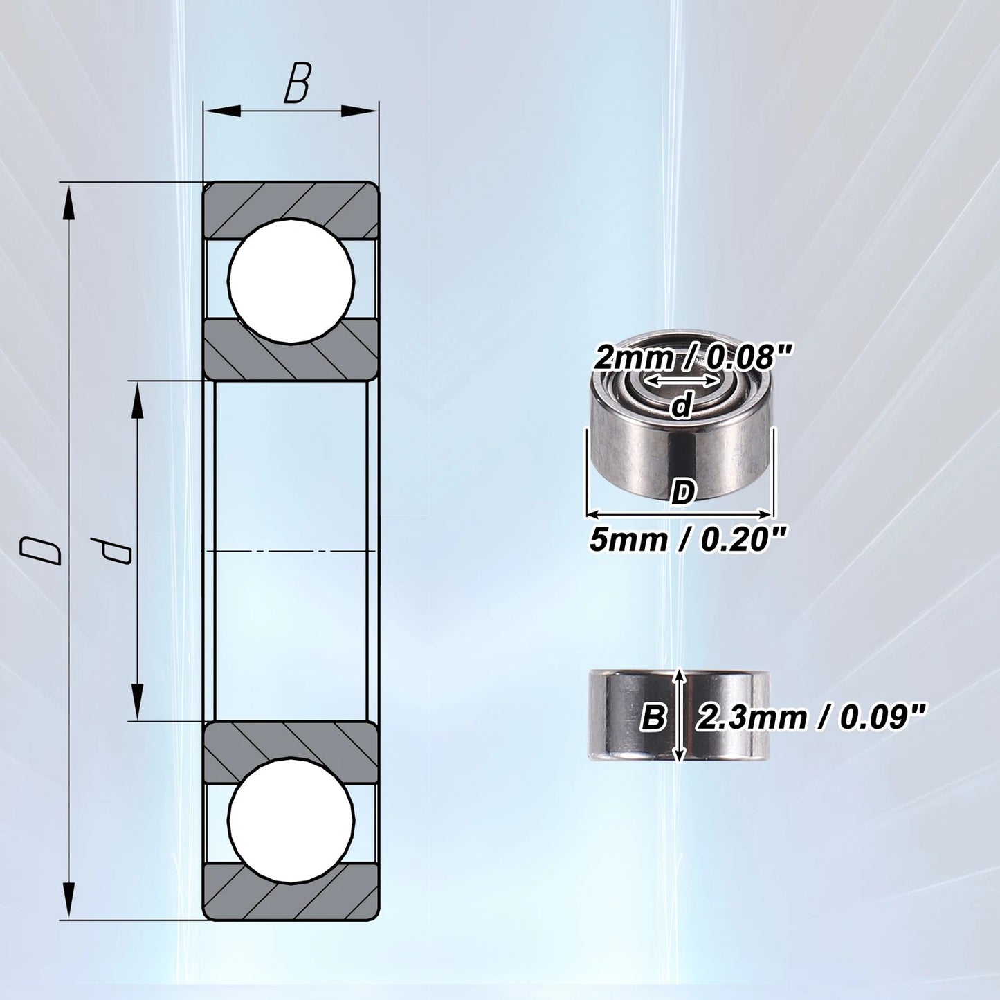 20pcs 2x5x2.3mm Deep Groove Ball Bearings, Double Shield, Single Row for MakeModel