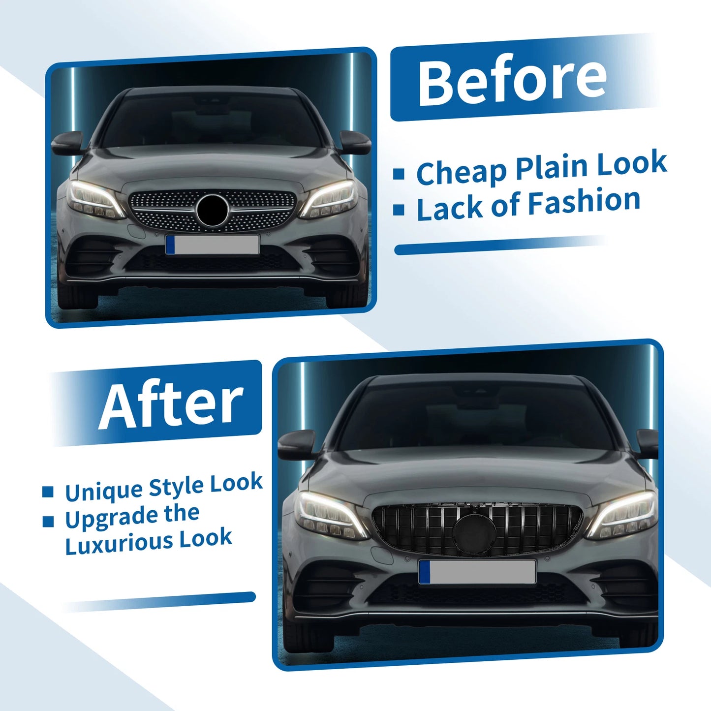 Front Upper Bumper Grille for Mercedes-Benz C250 (2015-2018) Black