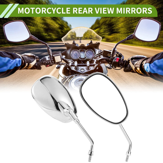 M8 Rear View Mirrors Oval Shape Handlebar Chrome Silver Tone for M8 Motorcycle
