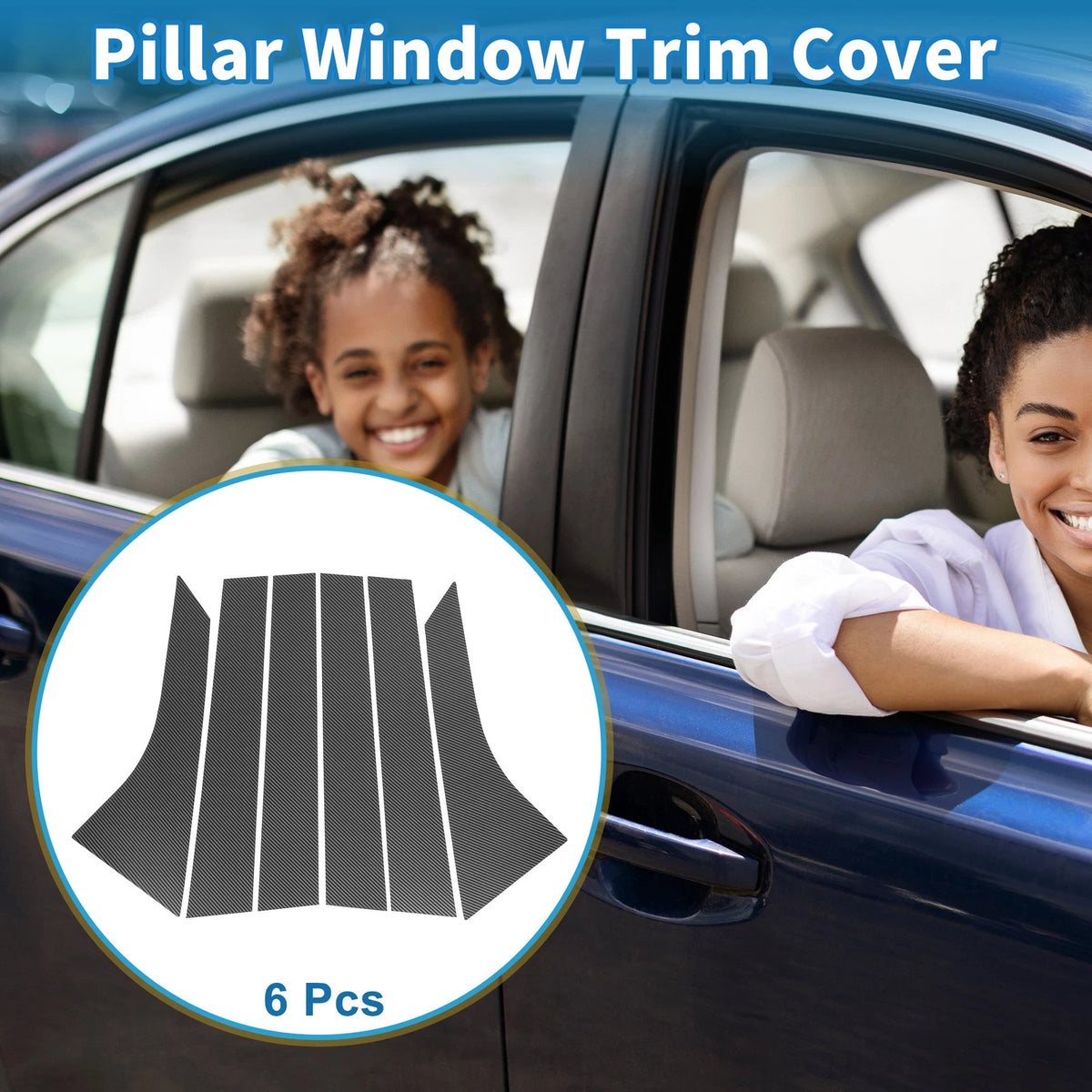 6pcs Door Pillar Window Trim for Ford Focus (2008-2011) Carbon Fiber Black