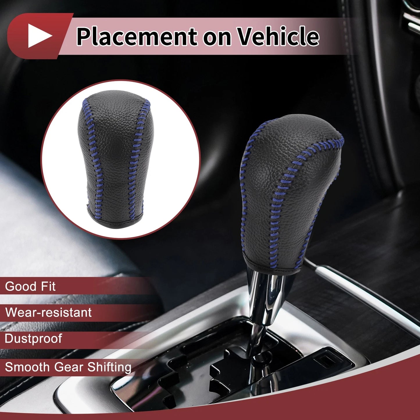 Gear Shift Knob Cover for Mazda CX-5 (2013-2014) Black Blue Faux Leather
