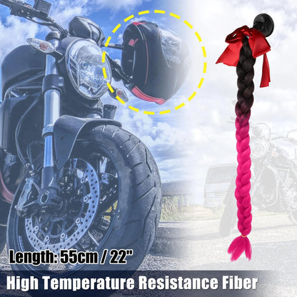 22" Helmet Pigtail Braids Hair Suction Cup for Bicycle Motorcycle Black Rose Red