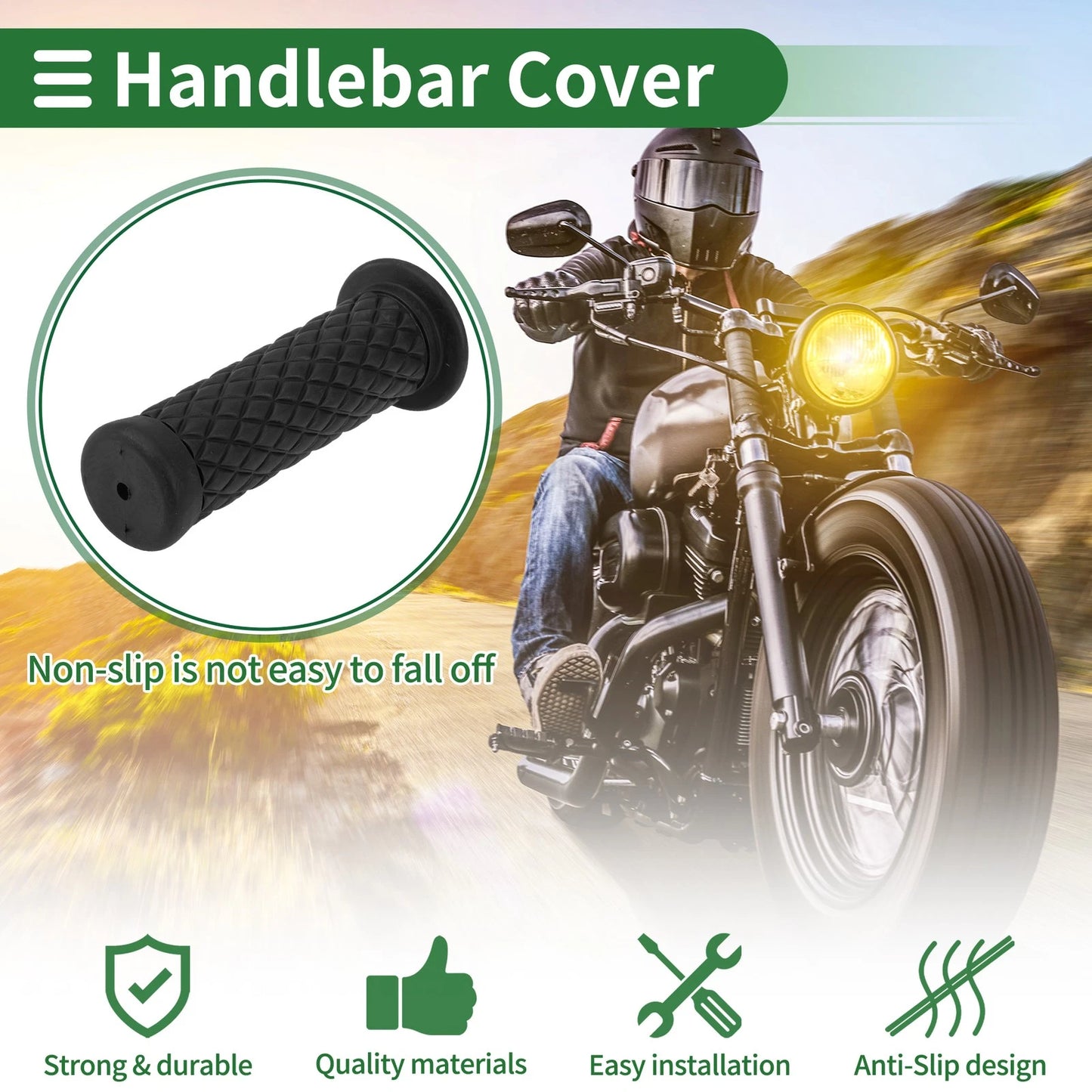 1x 25mm Hand Grips for Motorcycle TPU Black