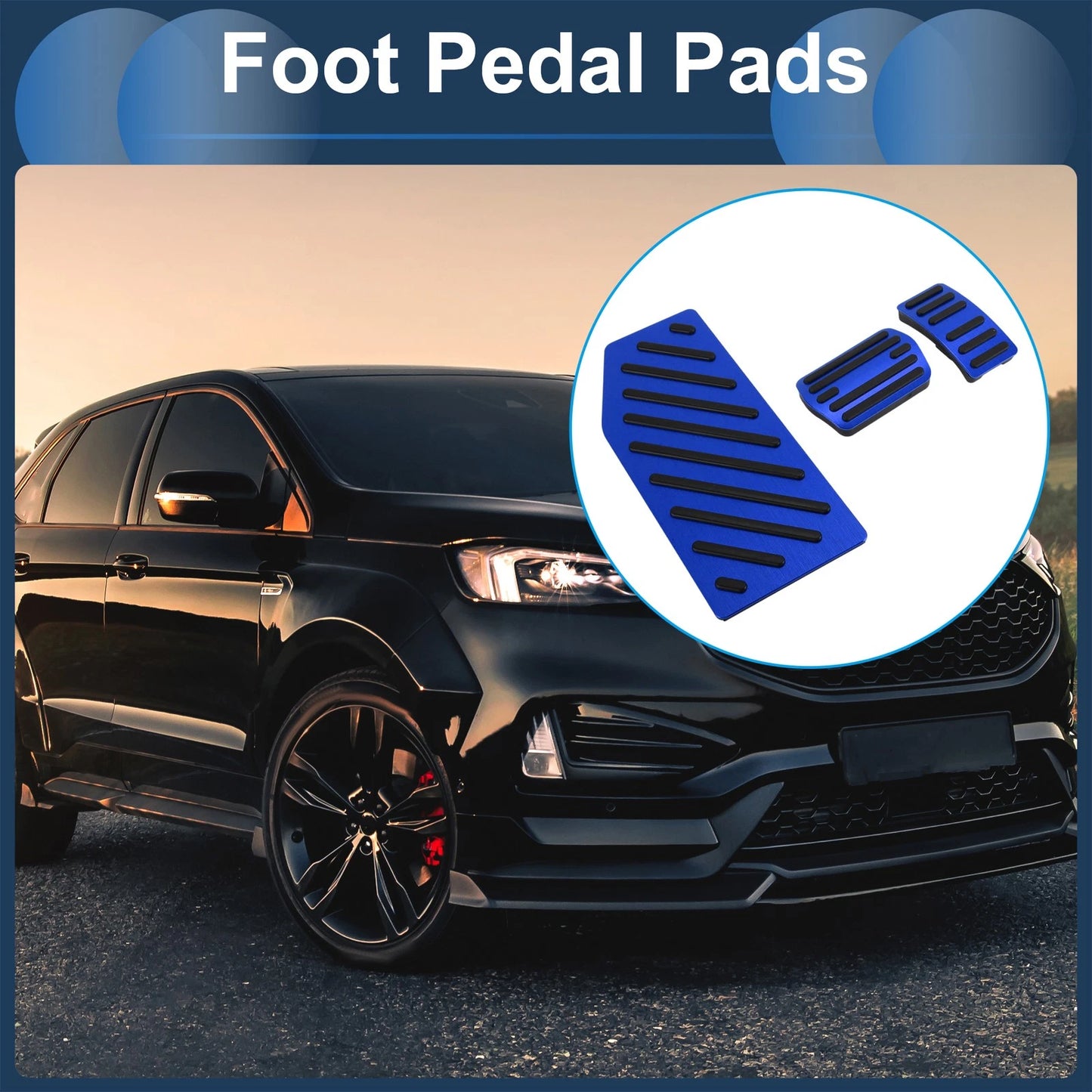 3 x Automatic Foot Accelerator Pedal Covers for Ford Edge (2023) Blue