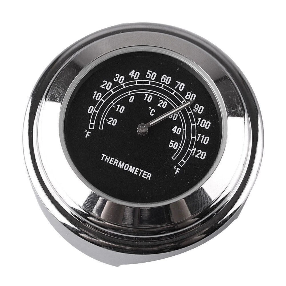 7/8" Handlebar Temp Black Dial Clock Thermometer for Bike Motorcycle