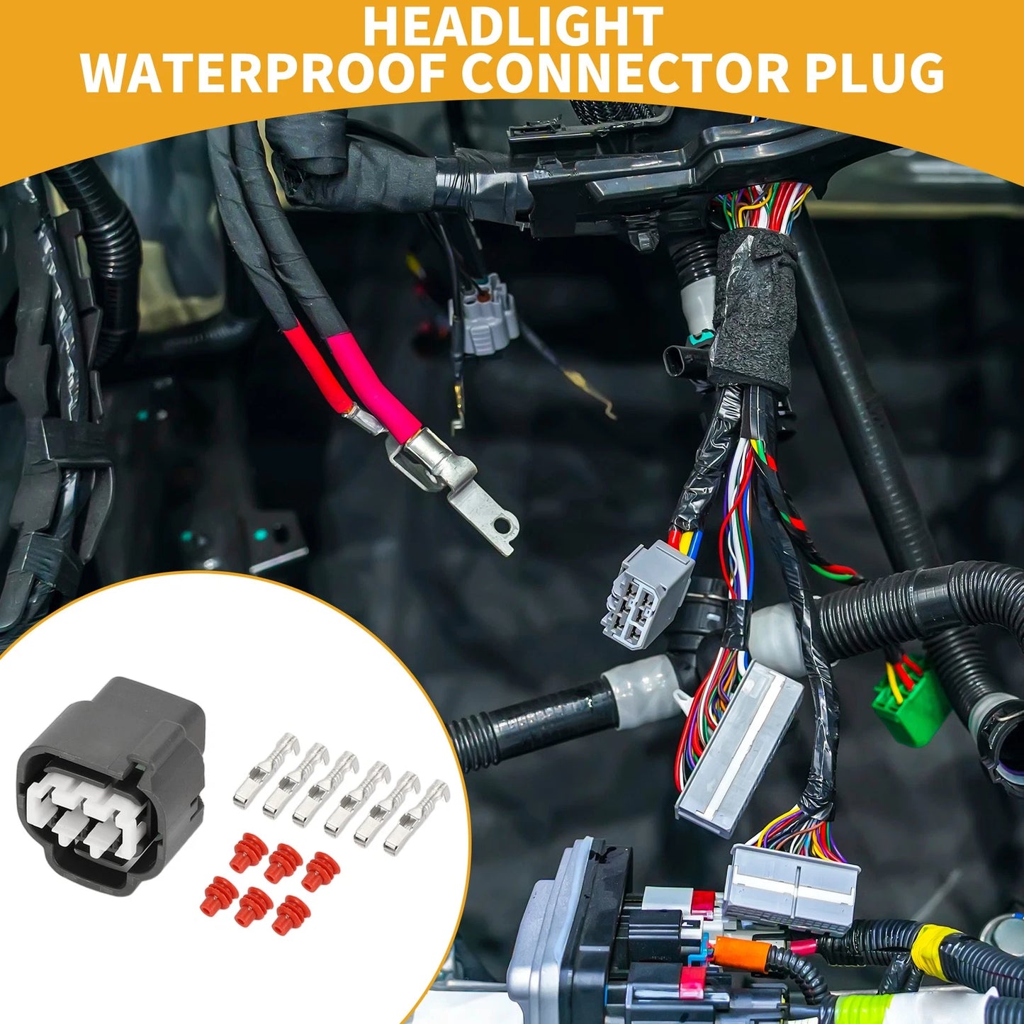 6 Pin Headlight Waterproof Connector Plug 1 Set Dark Gray 2.2mm for Toyota
