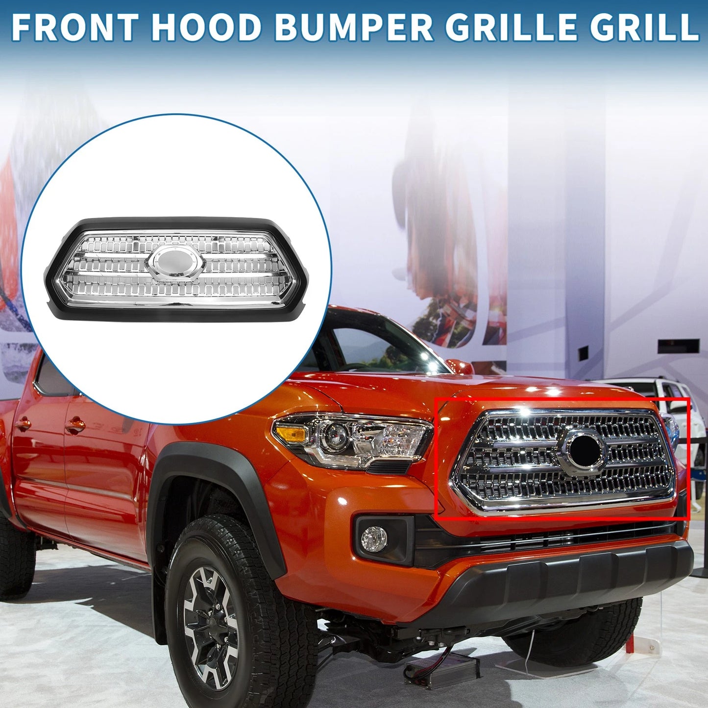 Hood Bumper Grille for Toyota Tacoma (2016-2020) Chrome Silver Black
