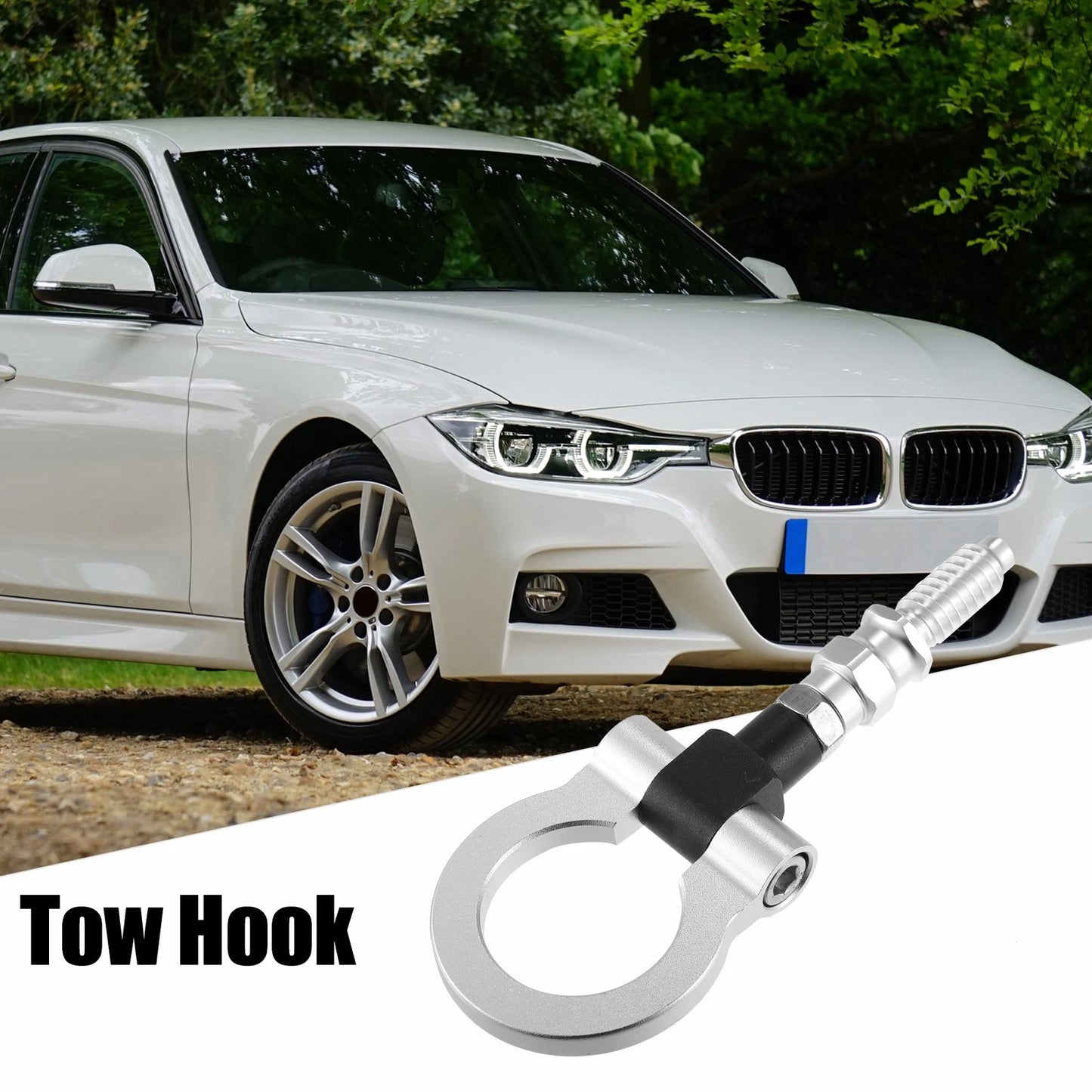 Front Bumper Screw-On Tow Hook Towing Bar for BMW 325i 335i Silver Tone