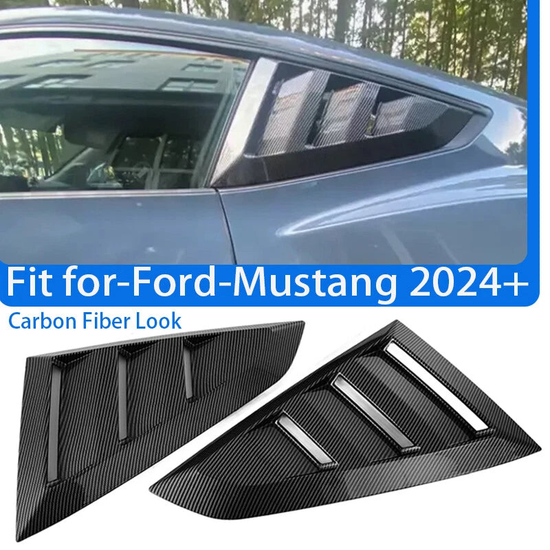 2024-2025 Ford Mustang GT 2x Carbon Style Rear Window Louver Covers Sun Shades