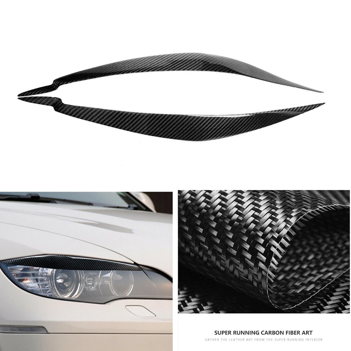 2 x Black Carbon Fiber Fog Light Trim Eyelids for BMW X6 X6M (2008-2014)