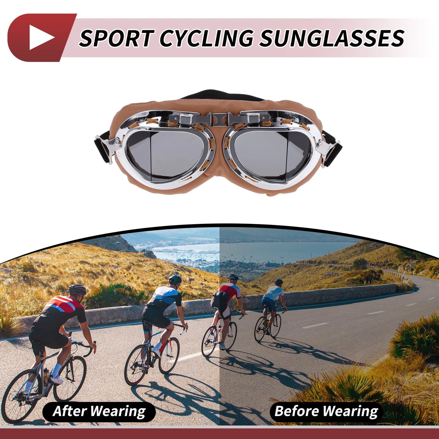 Set Motorcycle Riding Goggles Dark Gray Lens Brown Frame PC Cycling Sunglasses