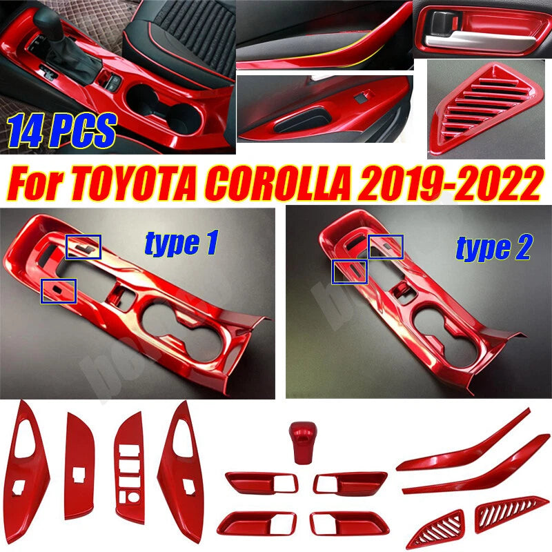 14PCS Red Interior Kit Cover Trim Decor for Toyota Corolla (2019–2024)