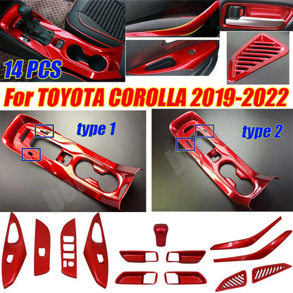 14PCS Red Interior Kit Cover Trim Decor for Toyota Corolla (2019–2024)