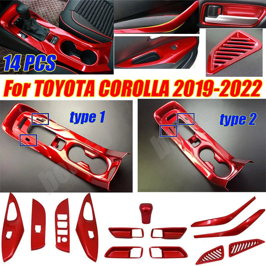 14PCS Red Interior Kit Cover Trim Decor for Toyota Corolla (2019–2024)