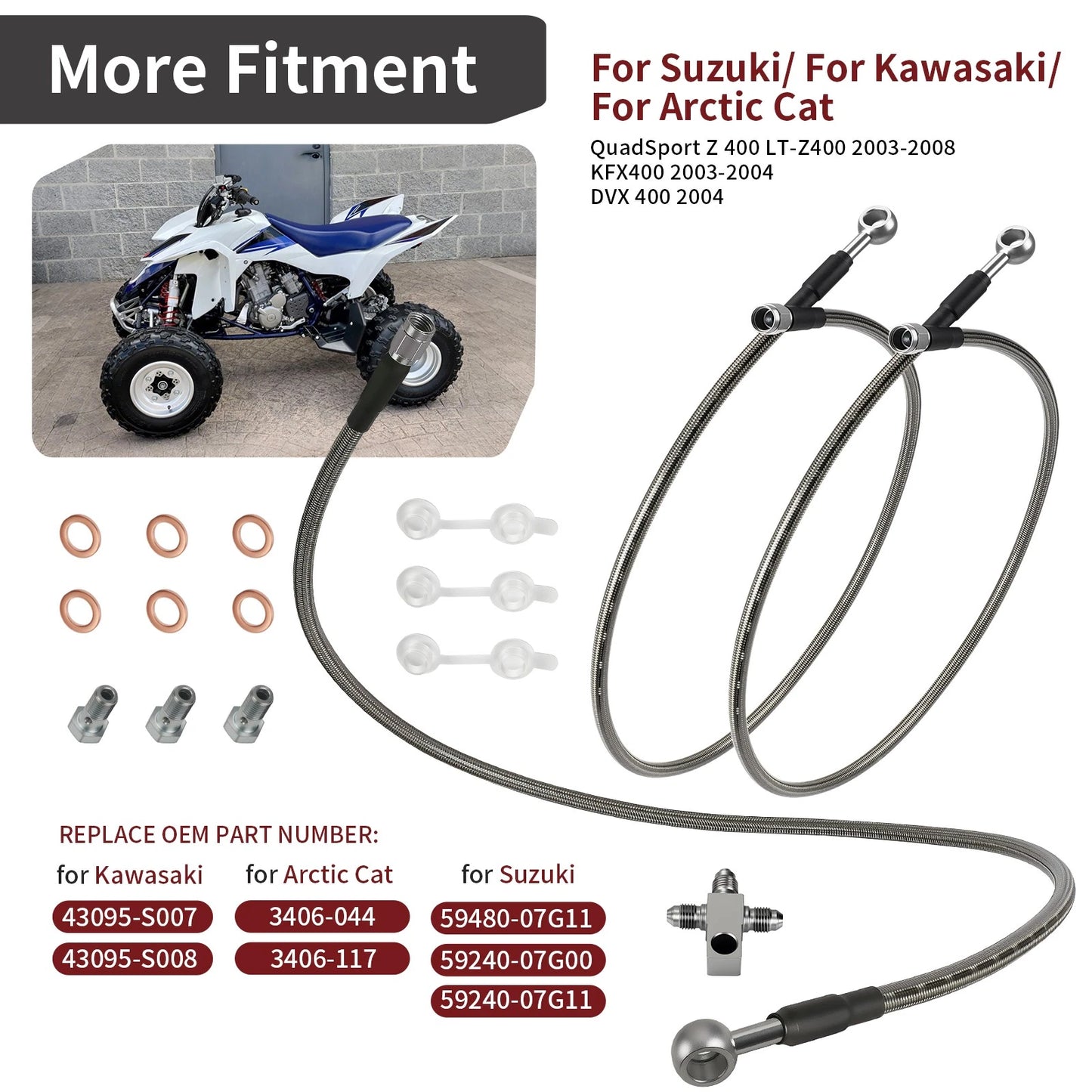 Steel Braided Front Brake Lines for Suzuki QuadSport Z400 2003-2008