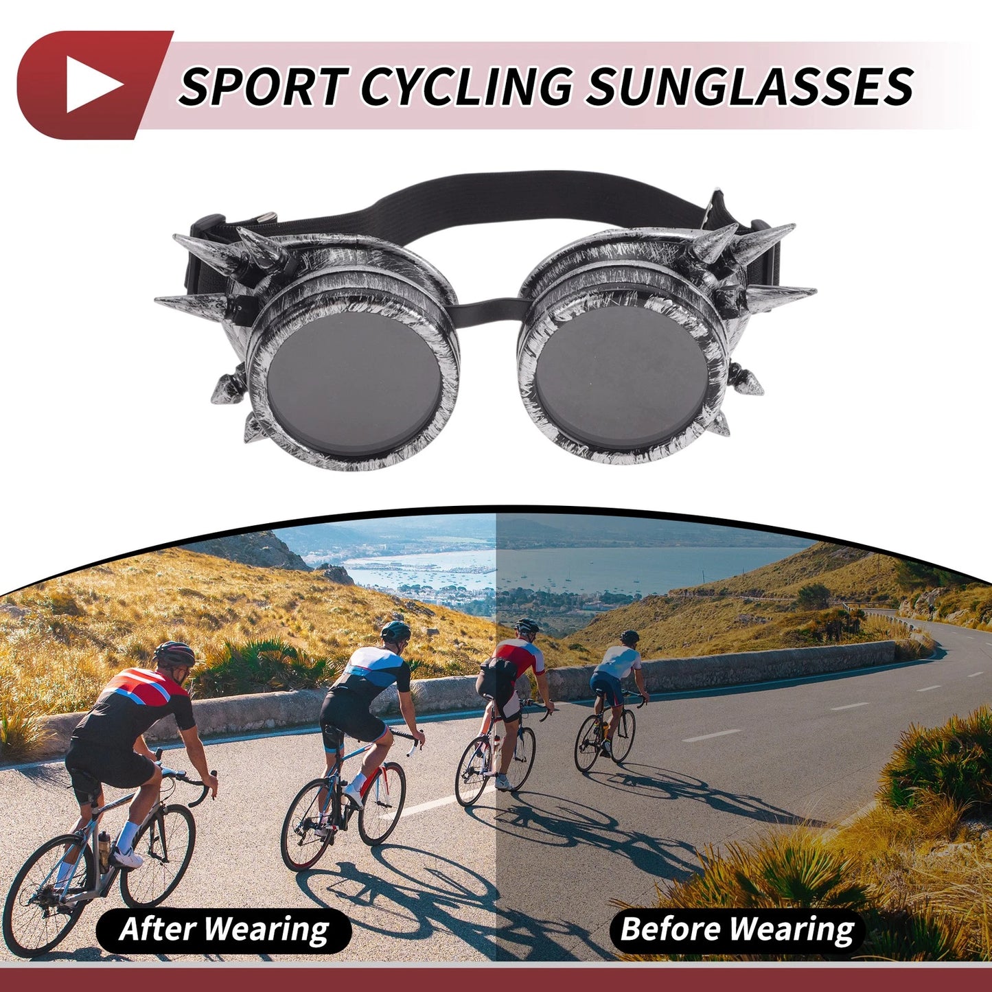 1Pc Motorcycle Riding Goggles Black Lens Silver Tone Frame ABS for Bike