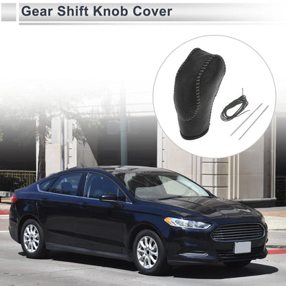 Pebbled Gear Shift Knob Cover Black/Grey Faux Leather for Ford Fusion (2013-2016)