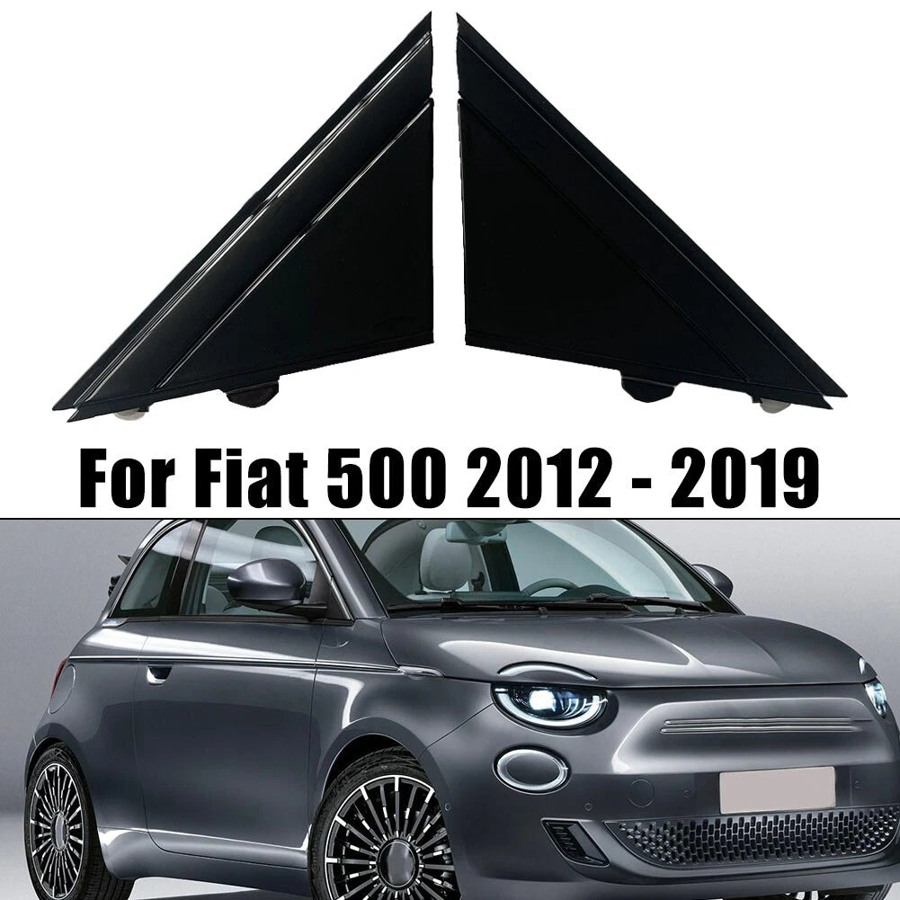 Bright black mirror triangle trim plate for Fiat 500 (2007–2023)
