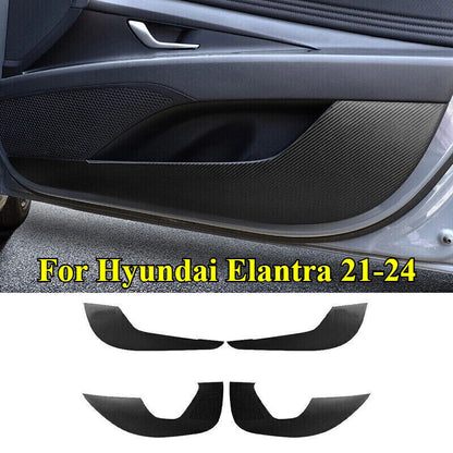 Carbon Fiber PU Leather Door Anti-Kick Guard Pad Trim for Hyundai Elantra (21–24)