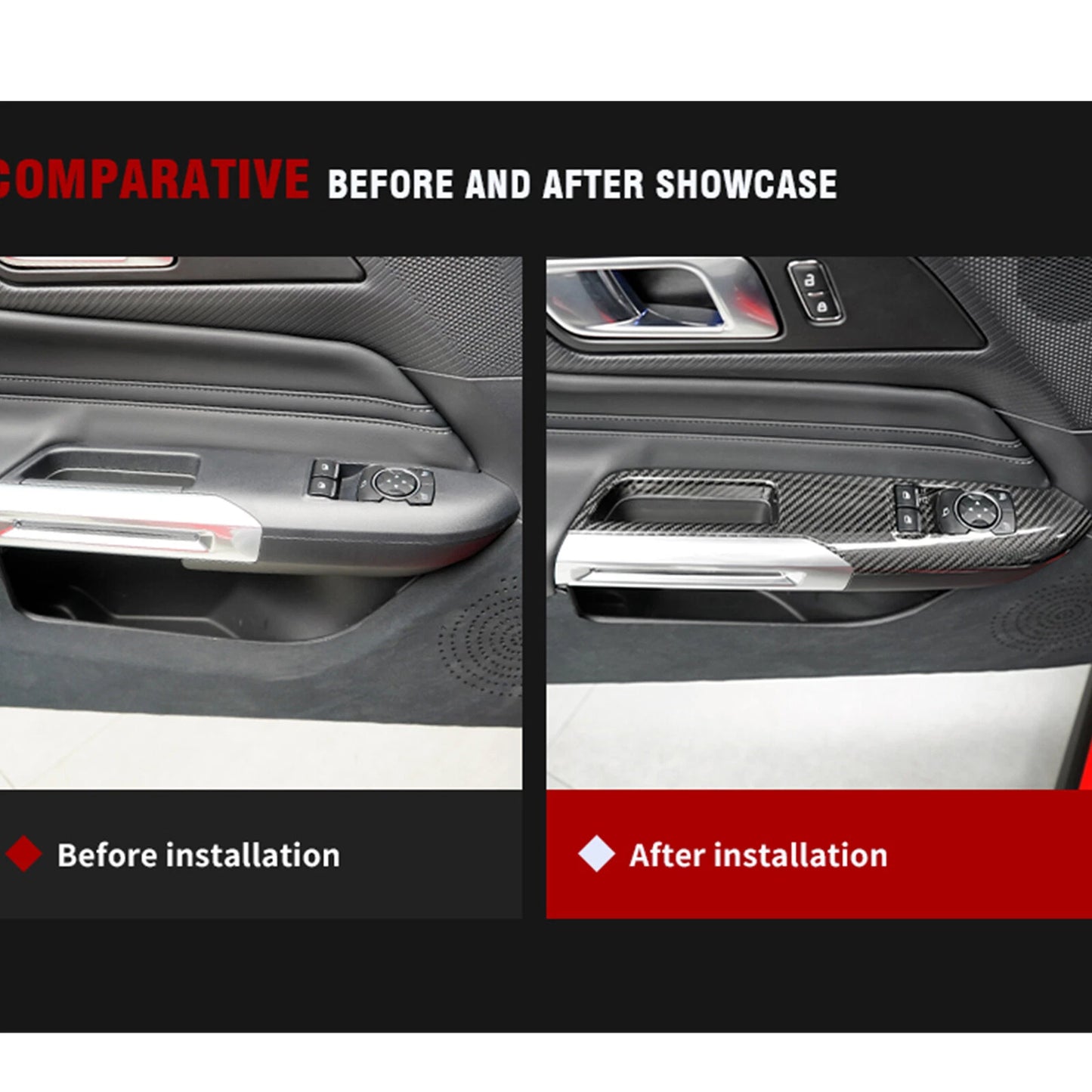 Door Window Lift Switch Panel Cover for Ford Mustang (2024 - ) Carbon Fiber
