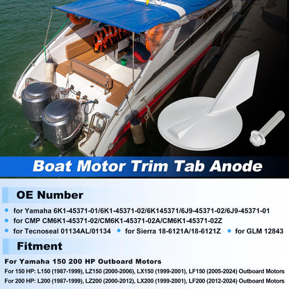 Boat Motor Trim Tab Anode for Yamaha 150 200 HP Outboard Motors
