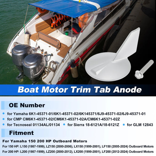 Boat Motor Trim Tab Anode for Yamaha 150 200 HP Outboard Motors