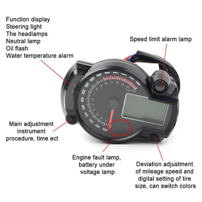 Universal LCD Digit Motorcycle Speedometer Tachometer Odometer 15000rpm