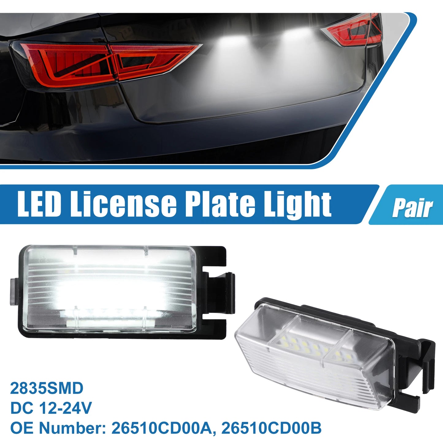 White LED License Plate Light Assembly  for Nissan