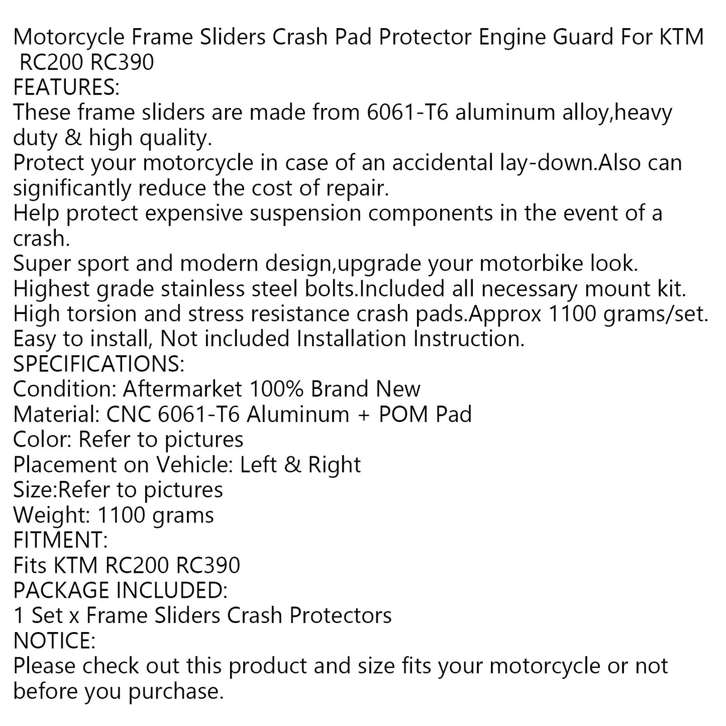 Crash Pads for KTM RC 390 Green (2014-2018)