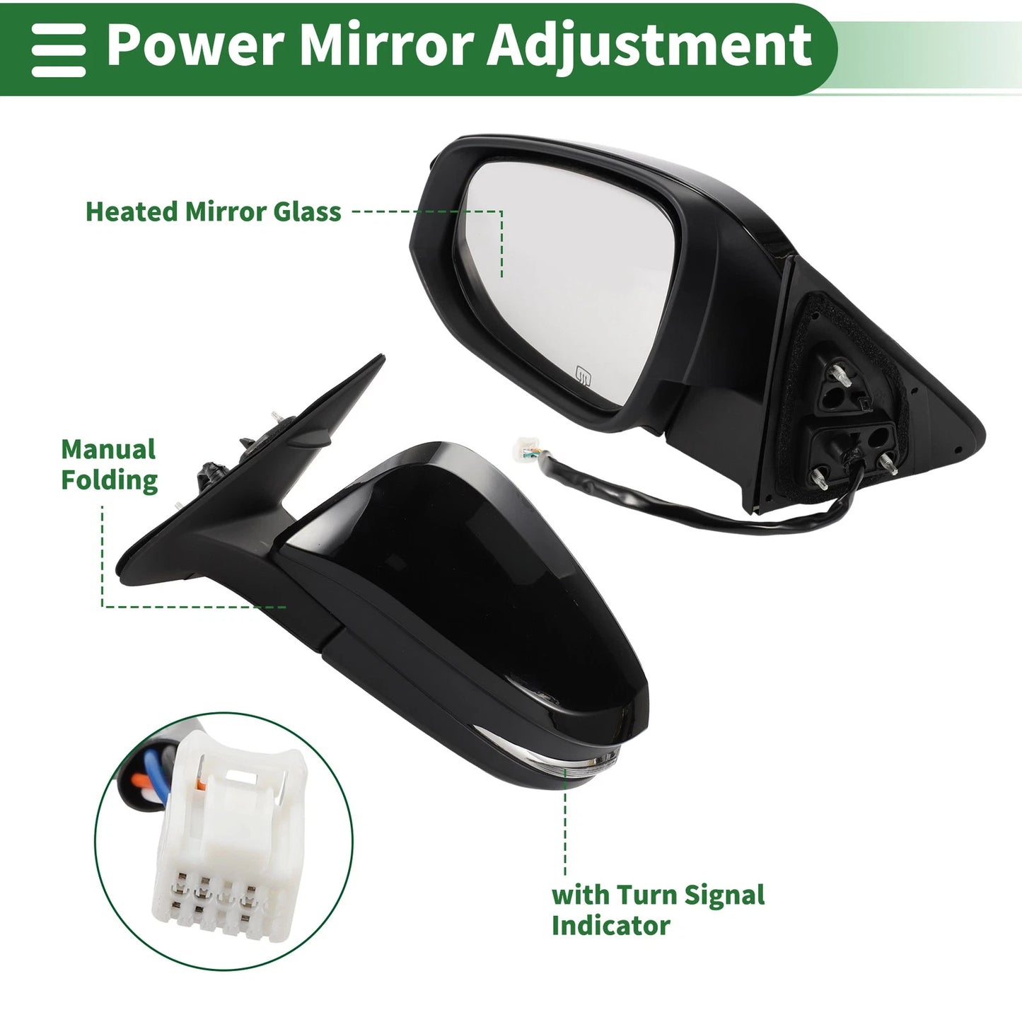 Left Side Door Mirror for Toyota Highlander Manual Folding Gloss Black (2014-2019)