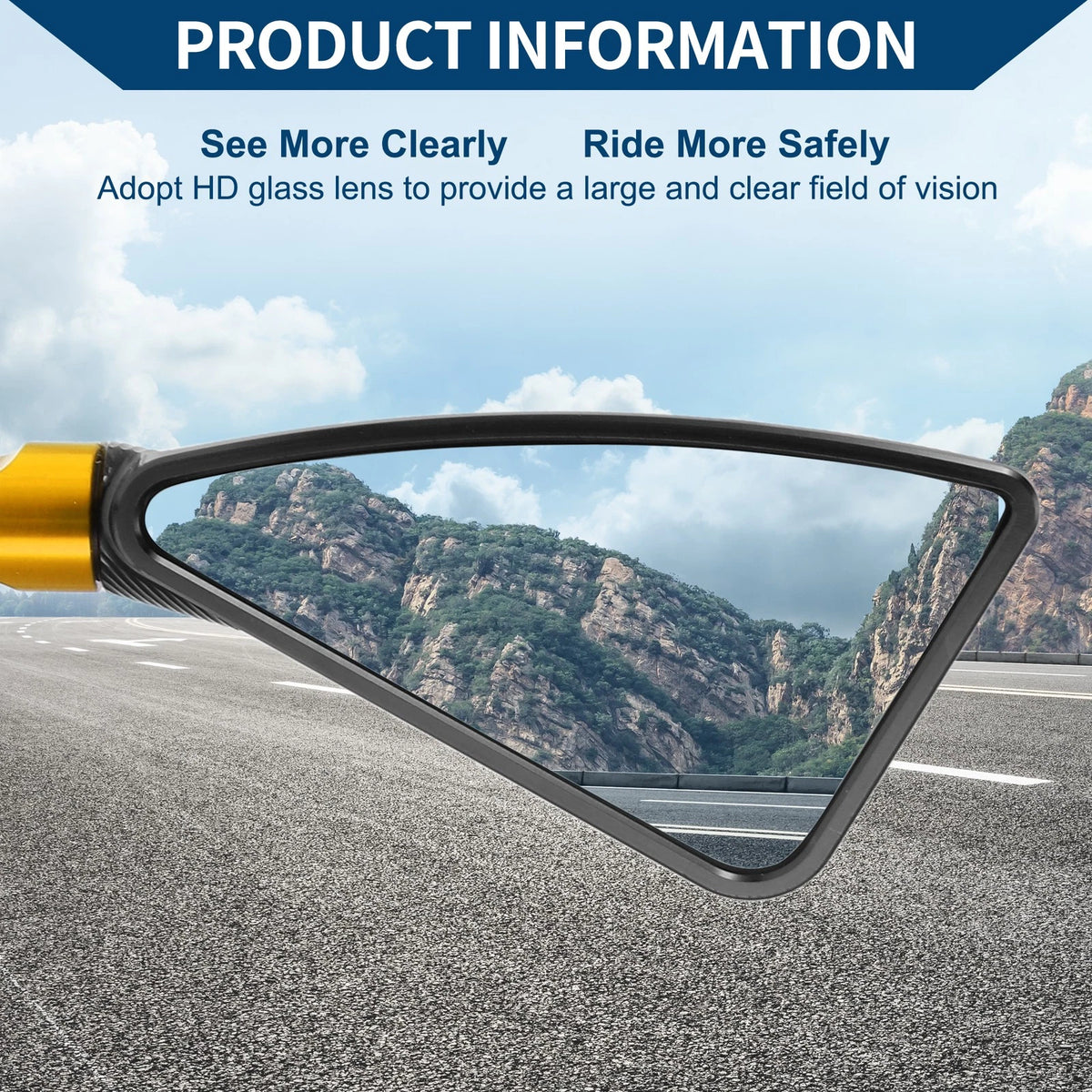 M8/M10 Rear View Mirror Triangle Shape Black Gold Tone Aluminum Alloy for Motorcycle