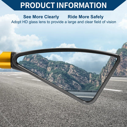 M8/M10 Rear View Mirror Triangle Shape Black Gold Tone Aluminum Alloy for Motorcycle