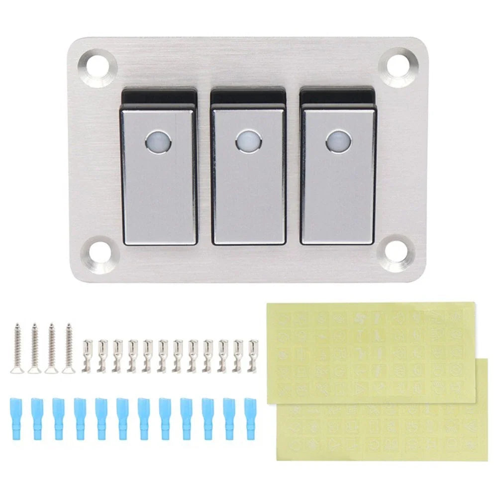 Automotive Multiroad Switch Panel Boatshaped Brushed Aluminum Blue Backlight