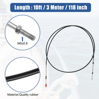 2 x Marine Throttle Shift Control Box Cable with Clevis Black for Marine Engine