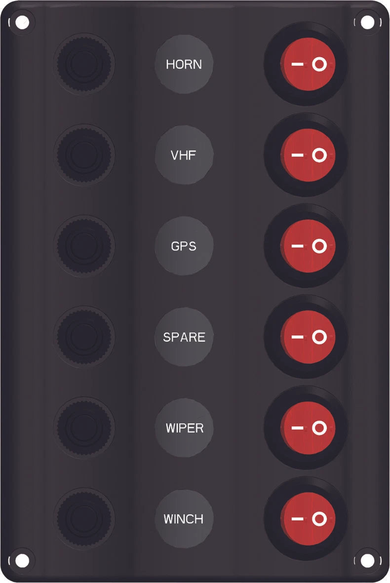 Switch Panel LED 6 Gang with Circuit Breakers for Marine/Caravan IP65 Splashproof