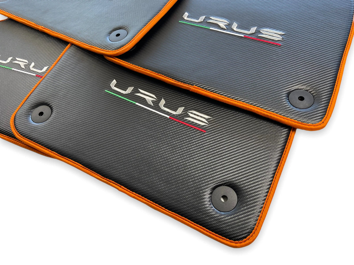 Floor Mats for Lamborghini URUS 2018-2024 Carbon Fiber Leather Orange Trim