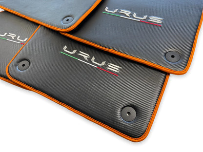 Floor Mats for Lamborghini URUS 2018-2024 Carbon Fiber Leather Orange Trim