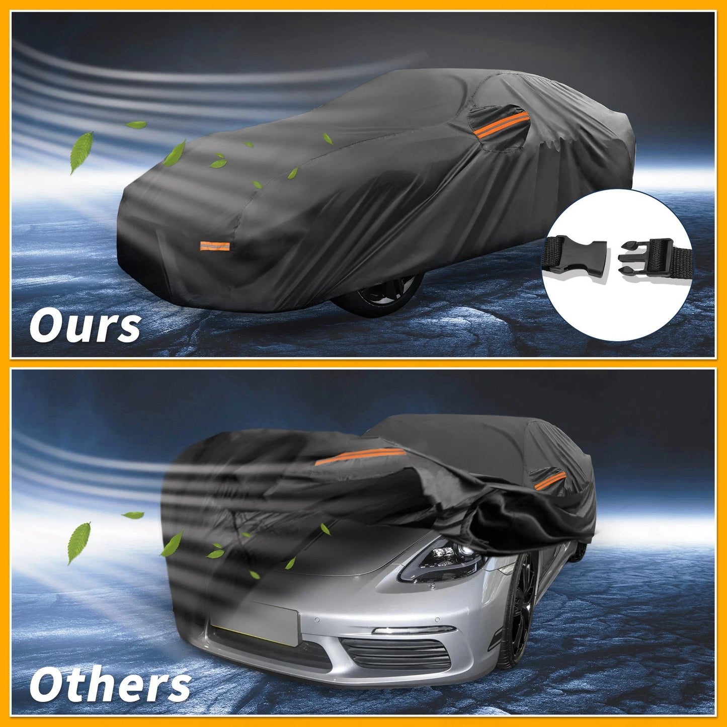 210D-PU Car Cover Waterproof All Weather for Porsche 718 Black with Zipper
