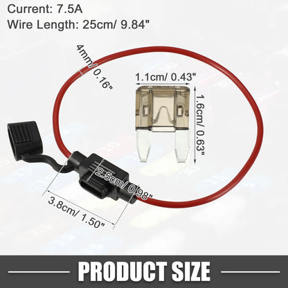 7.5A Mini Blade Style Fuse Set with 16 AWG Holder for Car