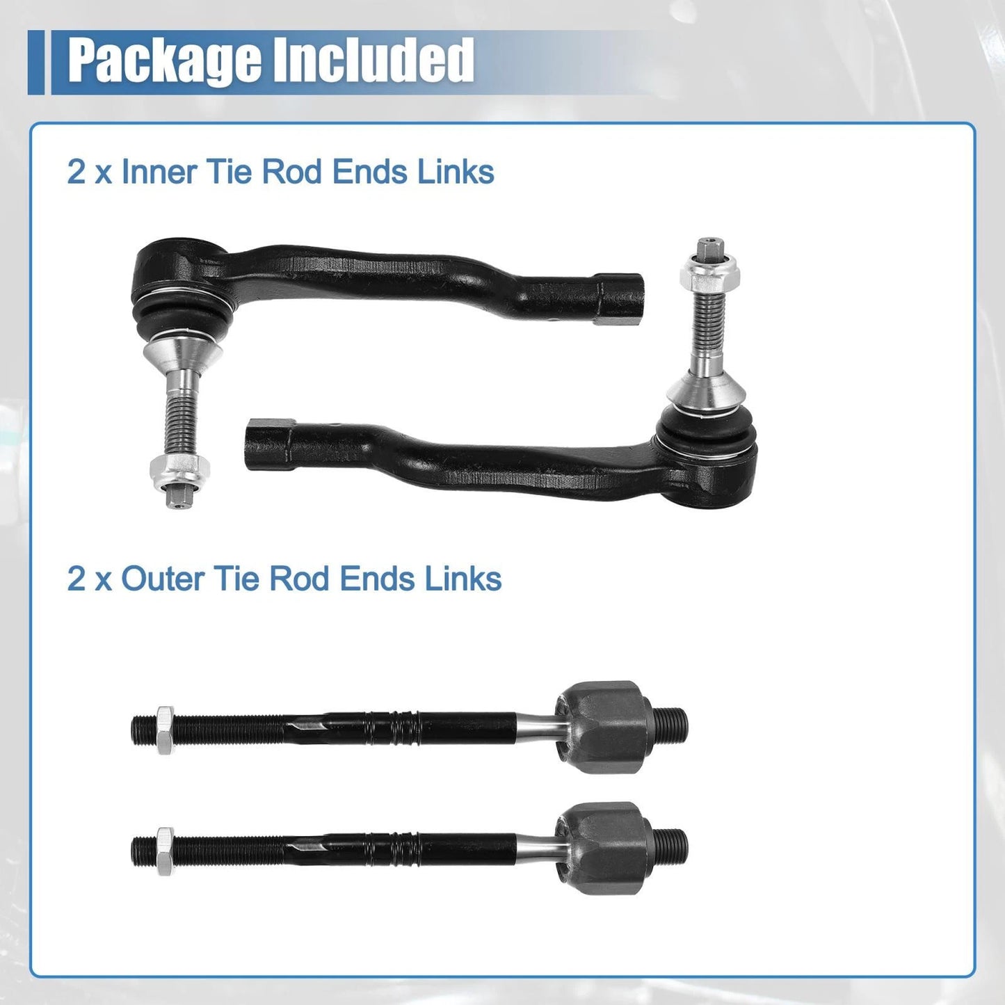 4 x Front Inner Outer Tie Rod End Links for Ford Lincoln (2010-2019)