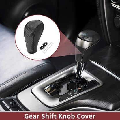 Gear Shift Knob Cover Black Carbon Fiber Faux Leather for Chevrolet