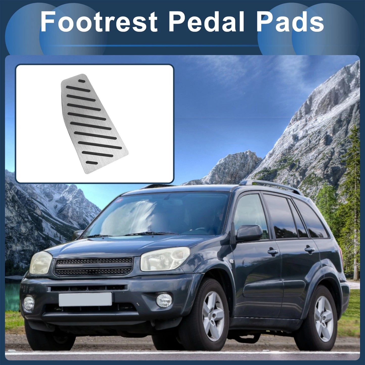 Footrest Pedal Cover for Toyota RAV4 (2019-2024) - Aluminum Alloy Silver Tone