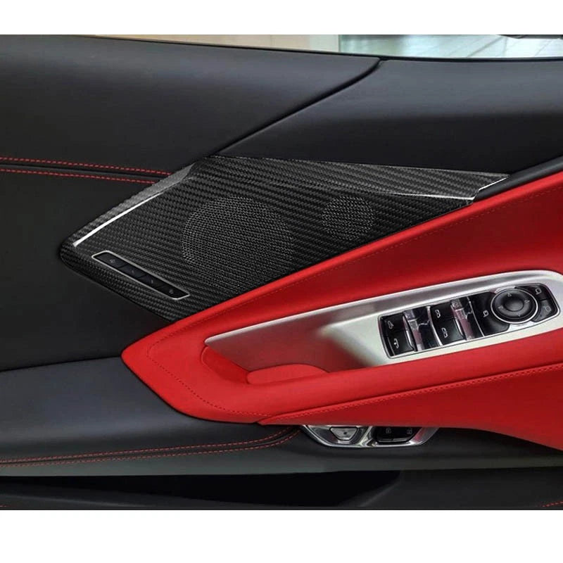 Real Carbon Fiber Interior Door Speaker Panel Cover Trim for Corvette C8 2020-23